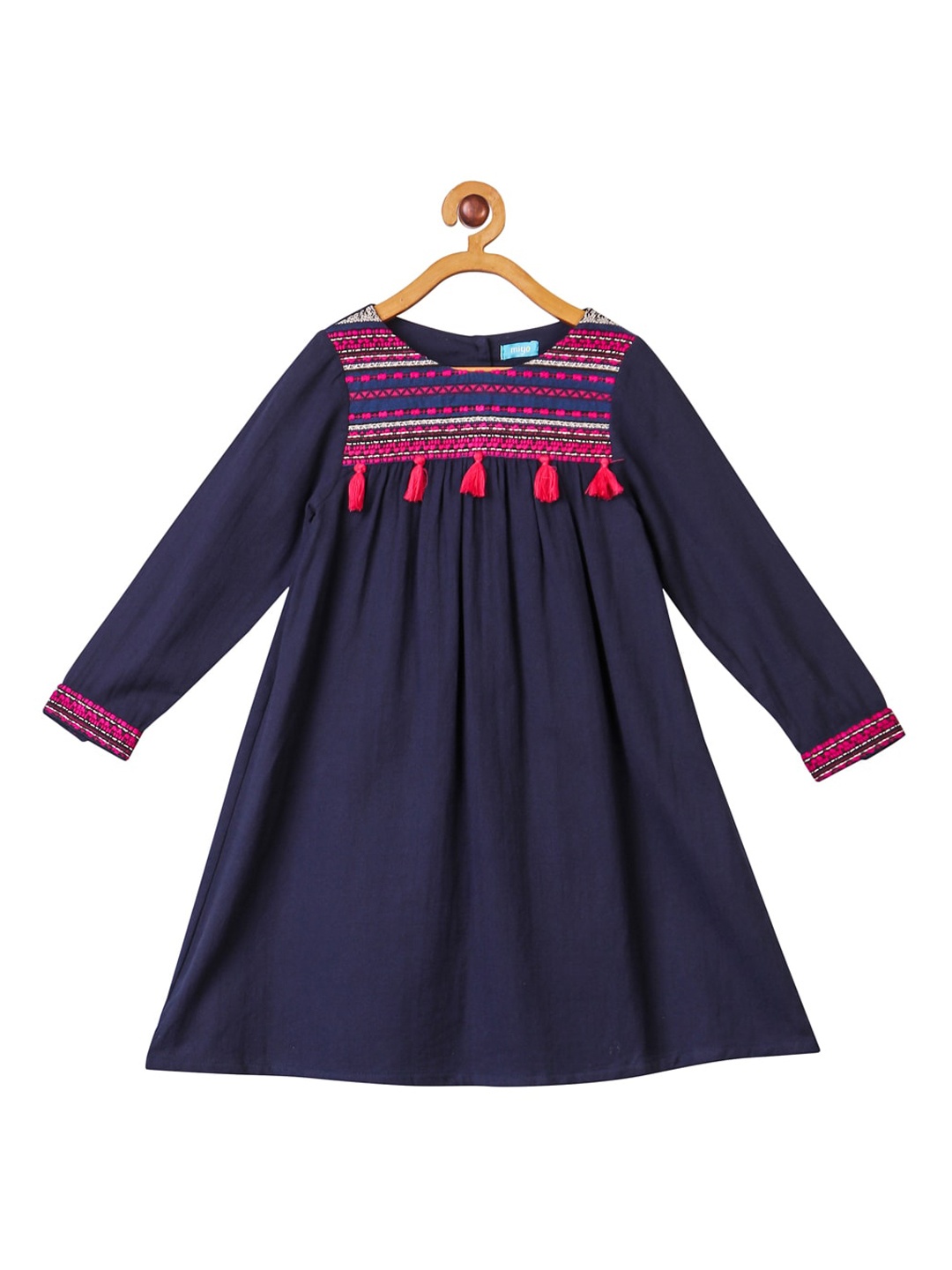 

Miyo Girls Blue Embroidered A-Line Dress