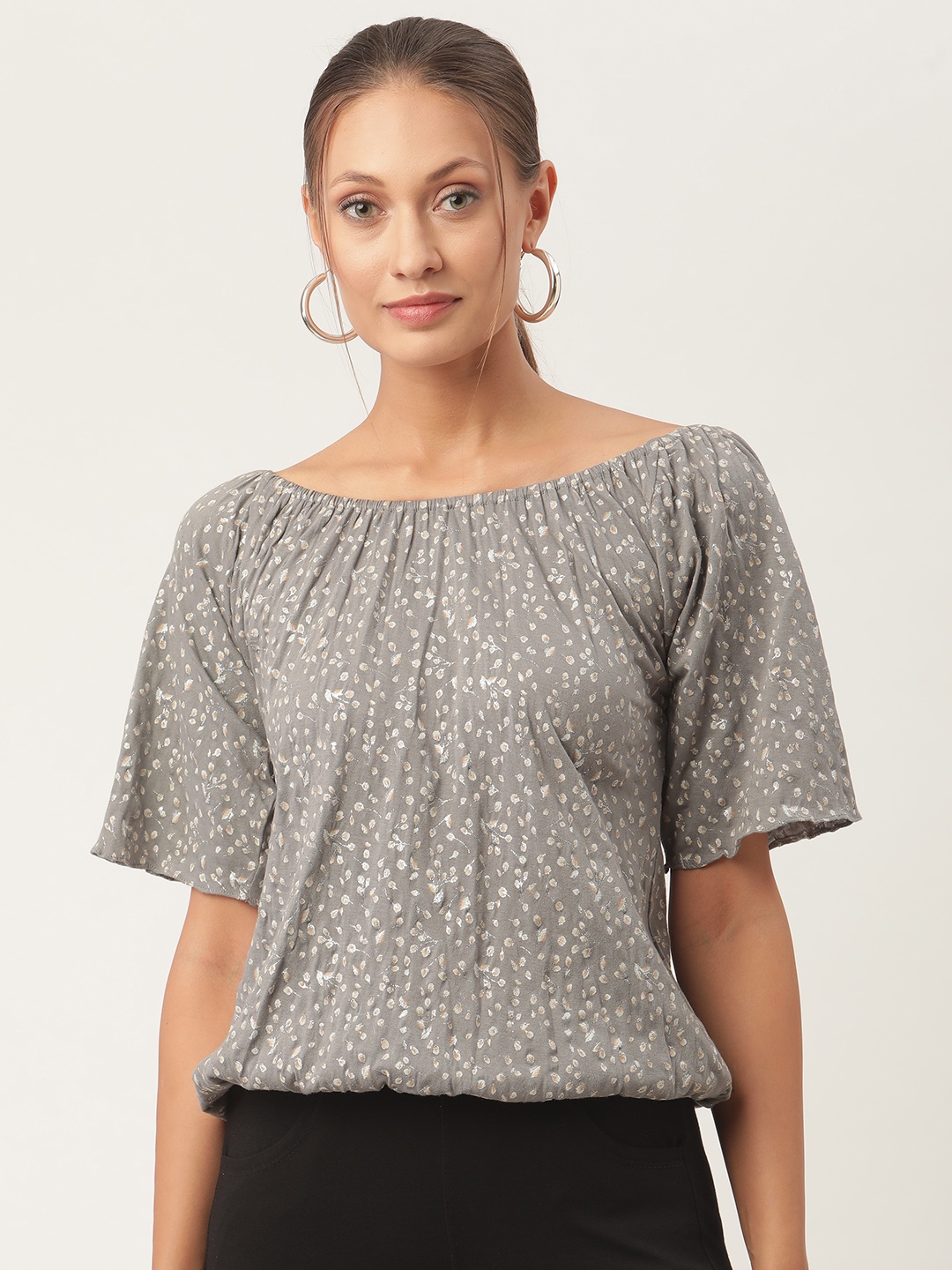 

urSense Grey Floral Blouson Top