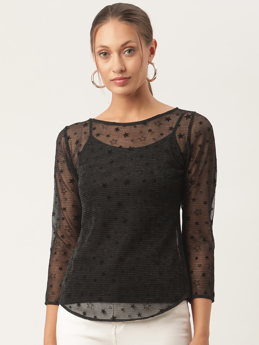 

urSense Black Geometric Lace Regular Top