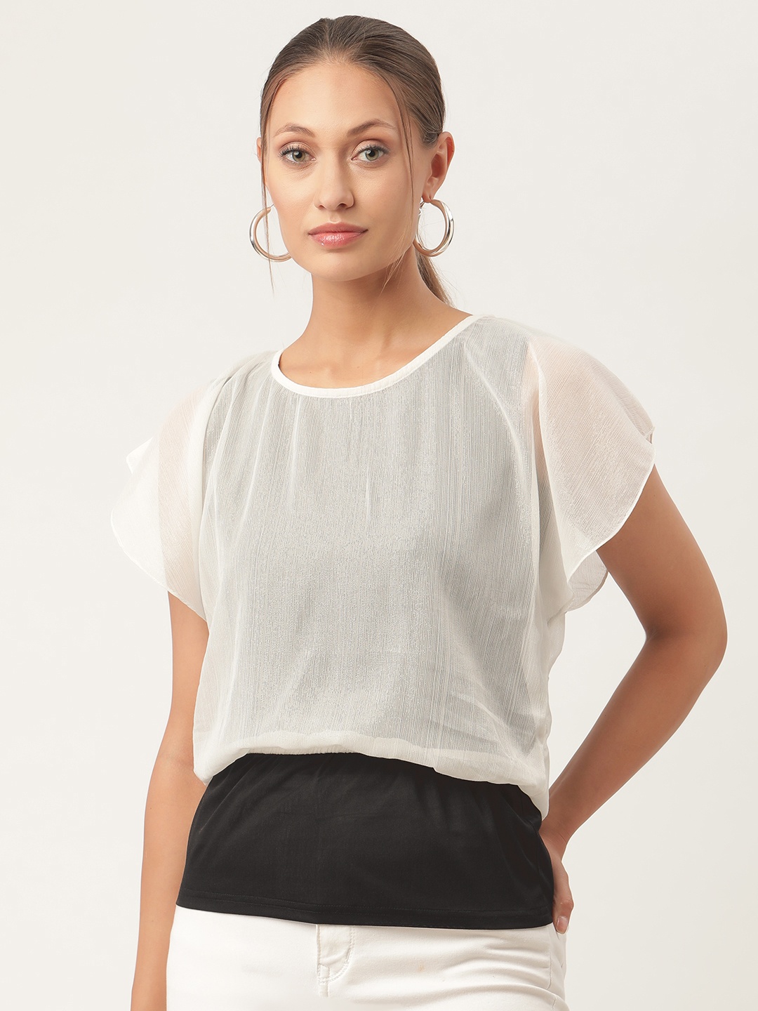 

urSense White & Black Layered Georgette Regular Top