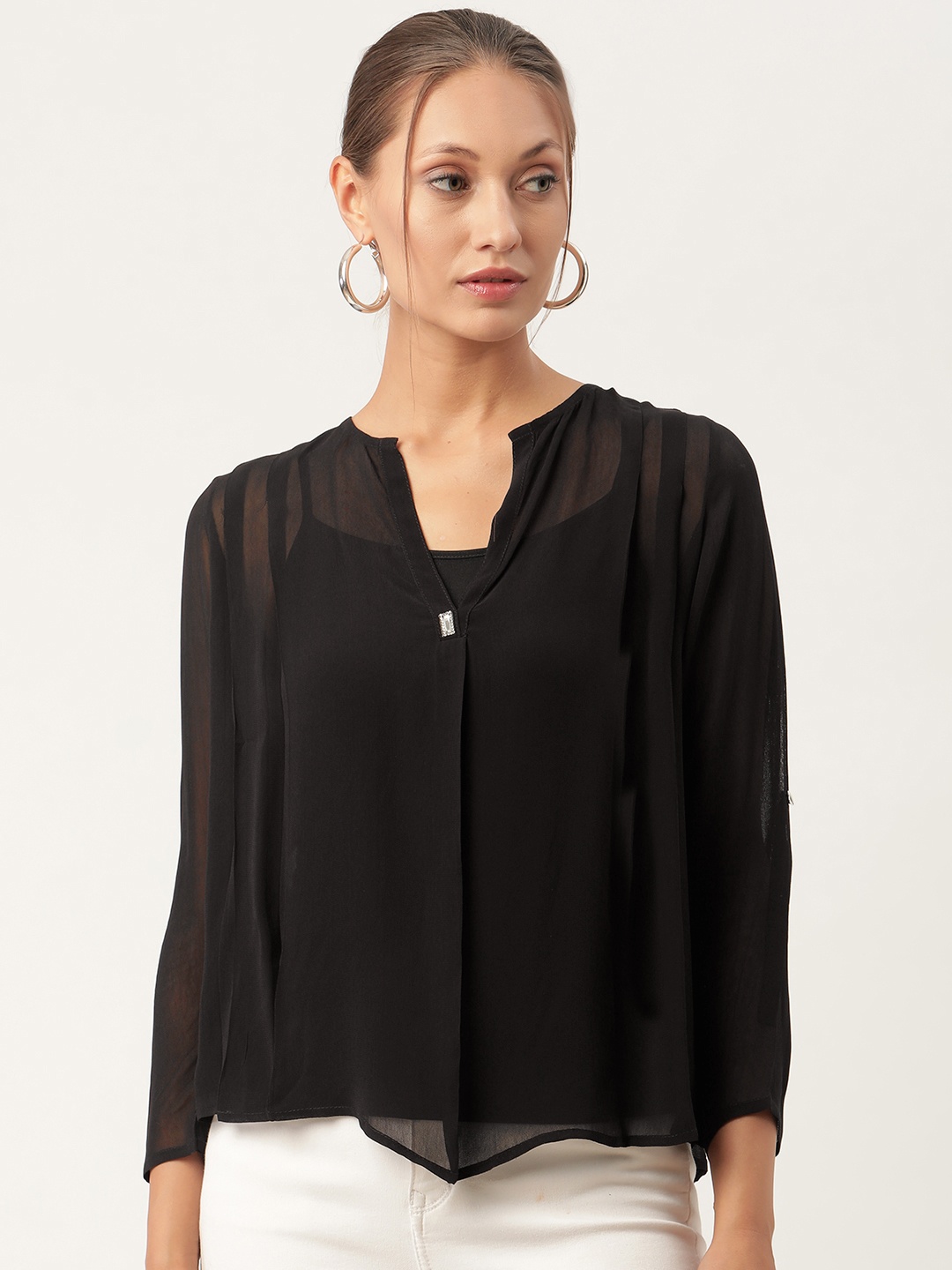 

urSense Black Georgette Blouson Top