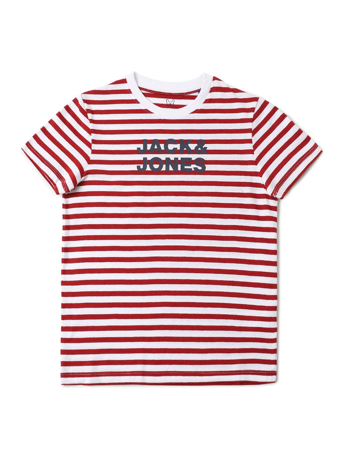 

Jack Jones Boys Red White Striped Cotton Pure Cotton T-shirt