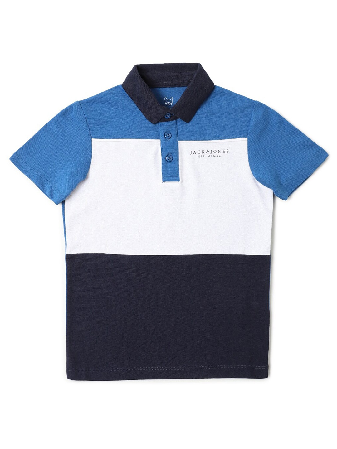 

Jack Jones Boys Blue White Polo Collar Pure Cotton T-shirt