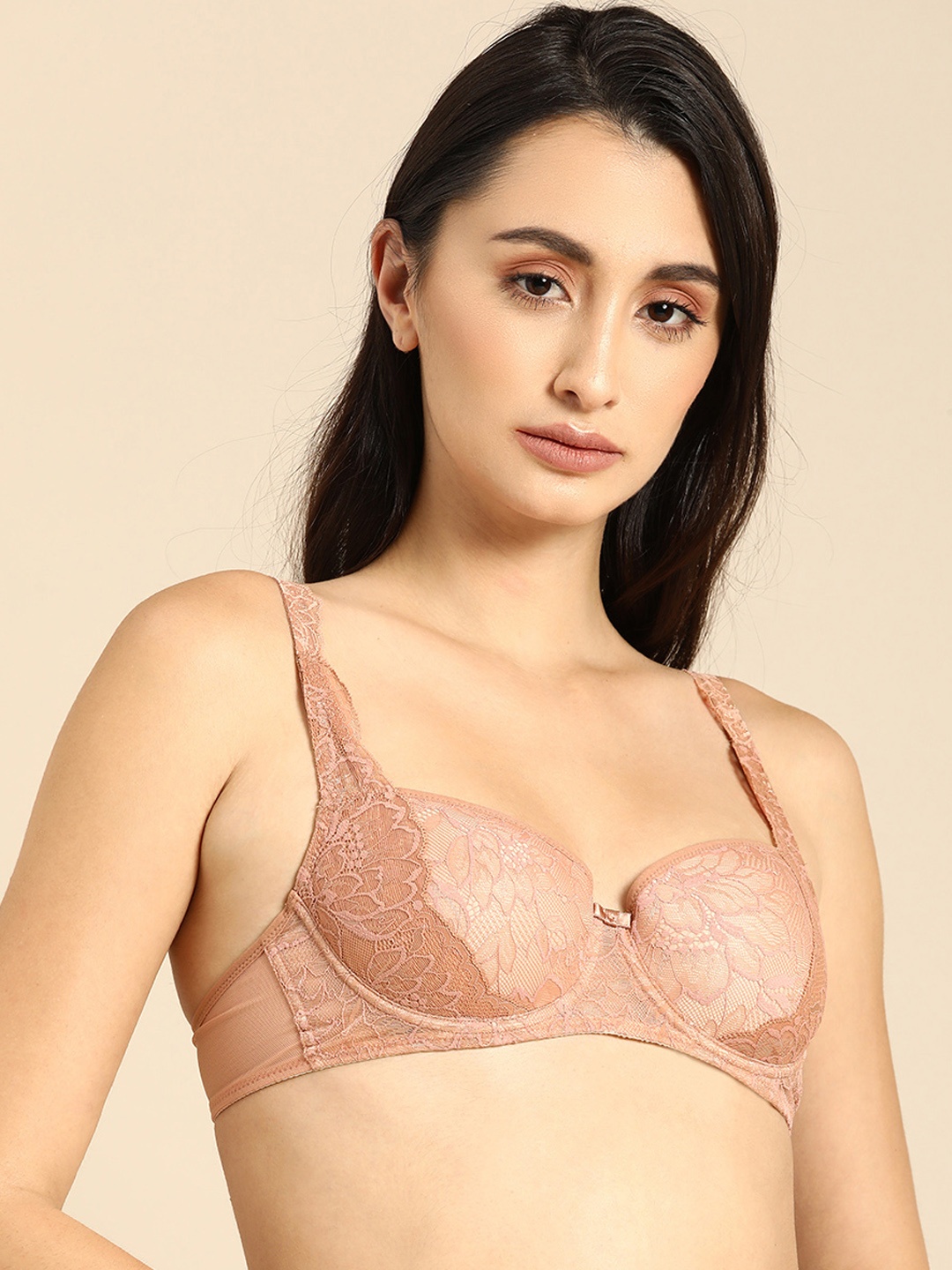 

Triumph Amourette Charm Padded Wired Half-Cup Classic Lace Bra, Brown