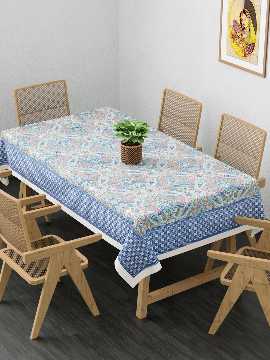 

Clasiko Blue & Pink Ethnic Motifs Printed Pure Cotton 6-Seater Rectangle Table Cover