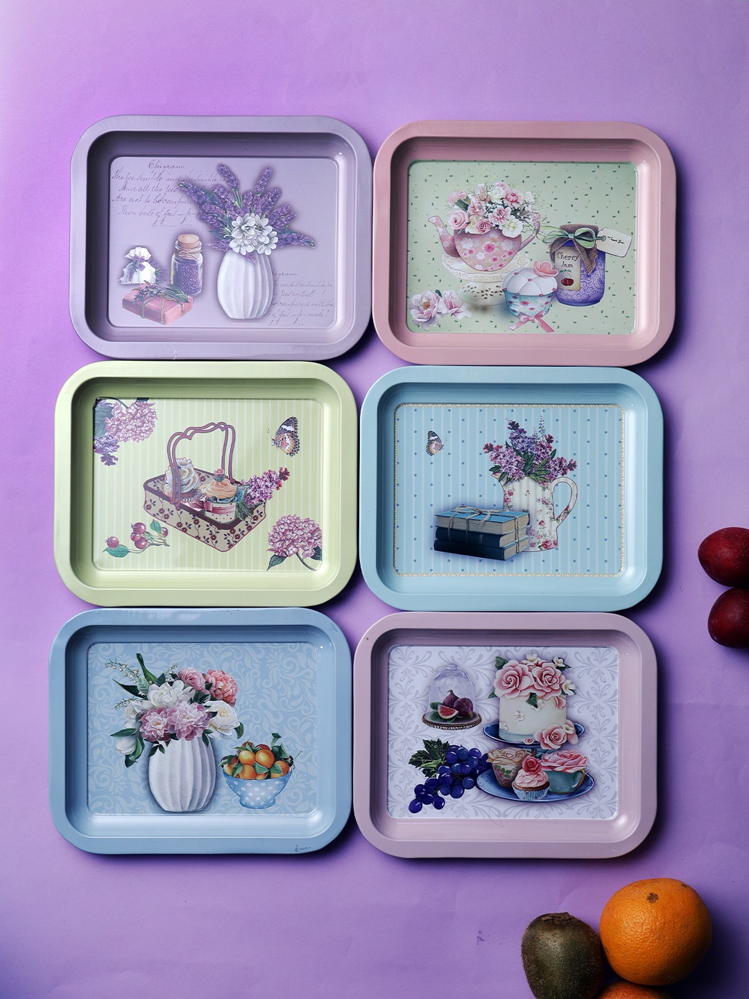 

A Vintage Affair- Home Decor Set Of 6 Vintage Bouquet Mini Serving Trays, Purple