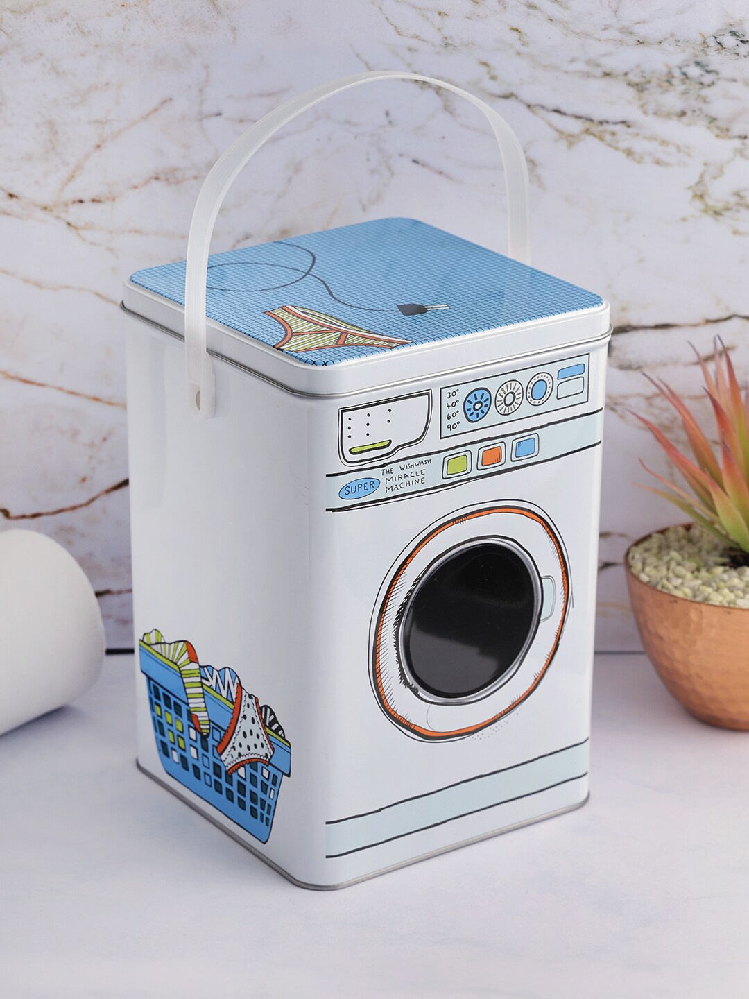

A Vintage Affair- Home Decor White & Blue Laundry Detergent Powder Storage Box