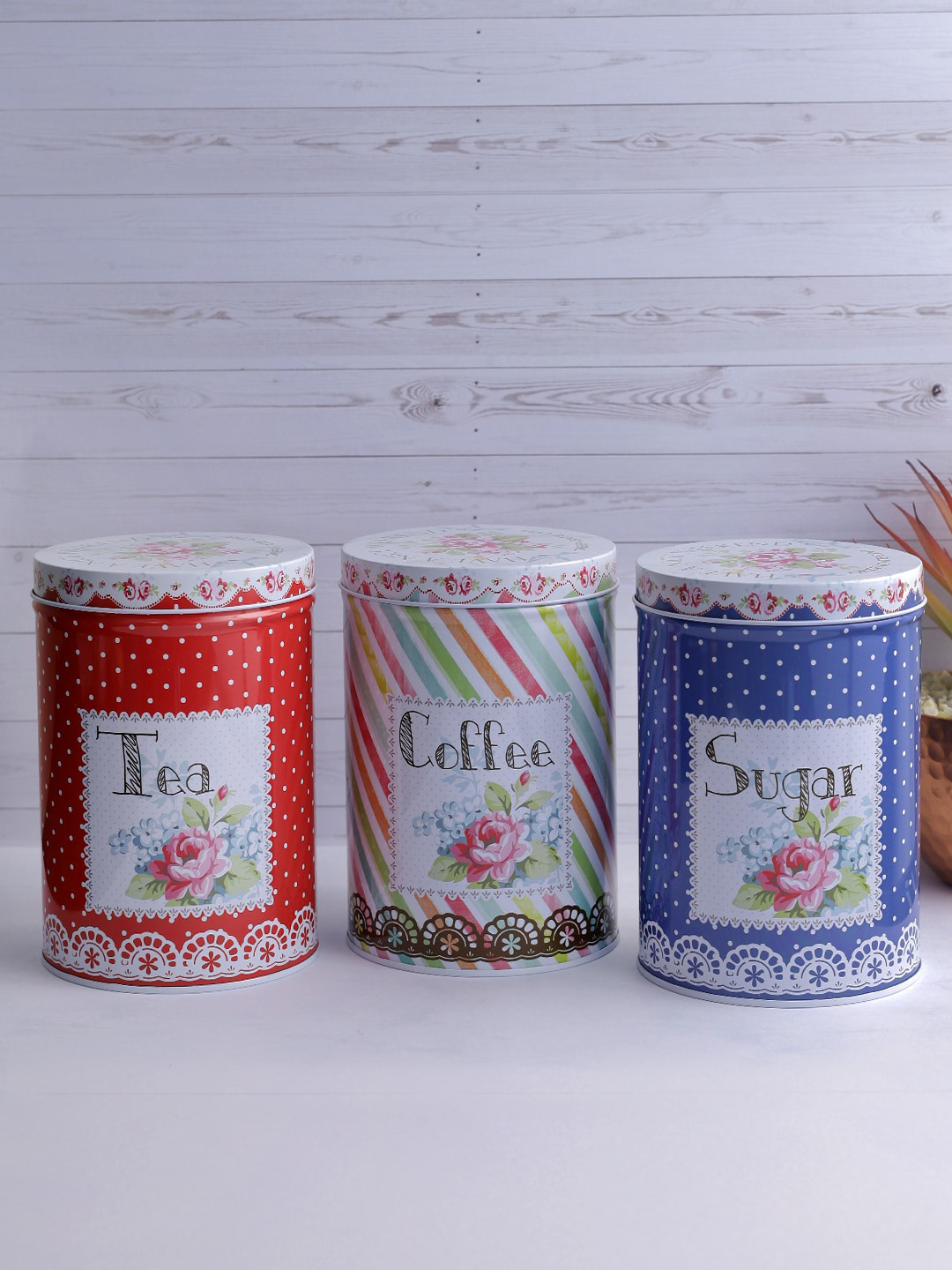 

A Vintage Affair- Home Decor Set Of 3 Metal Storage Canisters, Blue