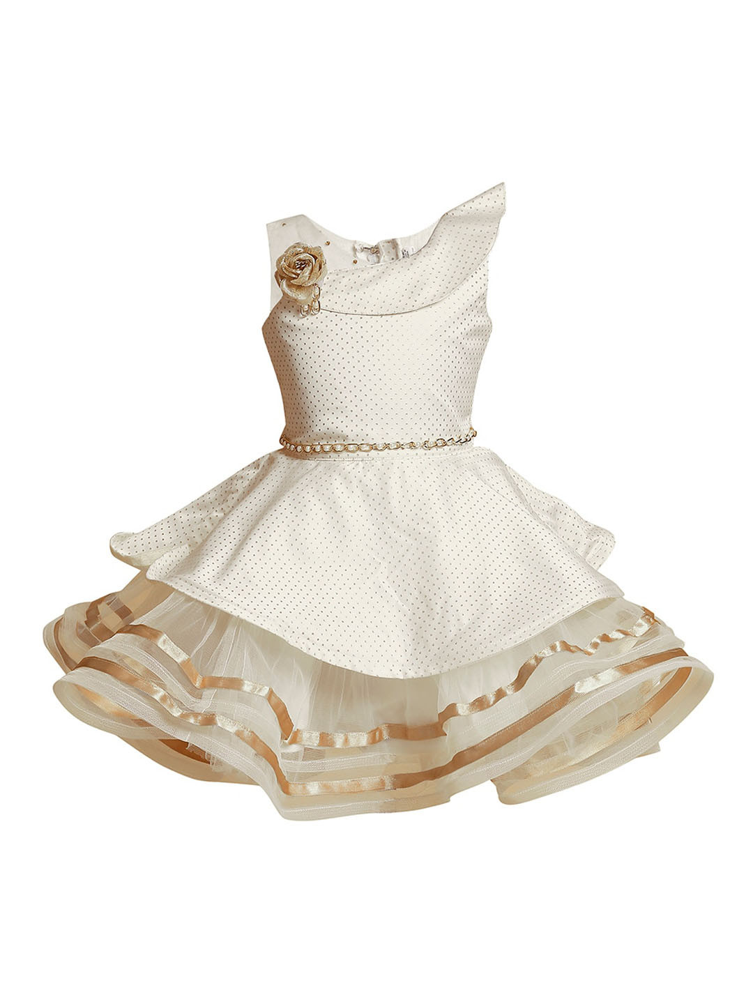 

BETTY Girls Cream-Coloured Embellished Satin Dress with Belt