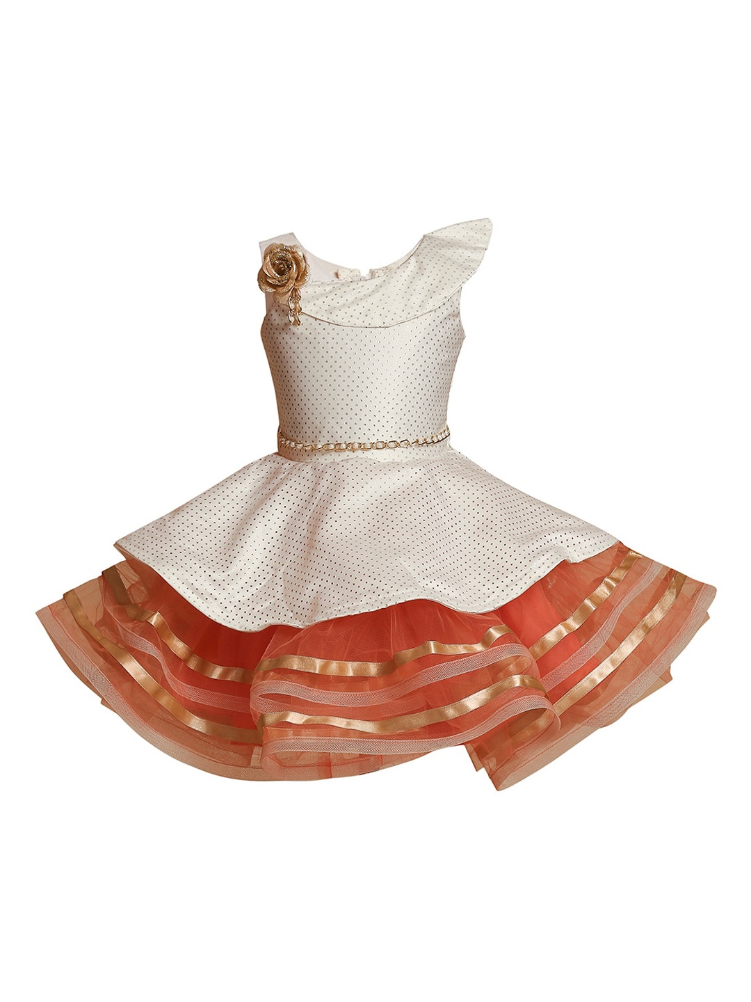 

BETTY Orange & White Embellished Satin Dress