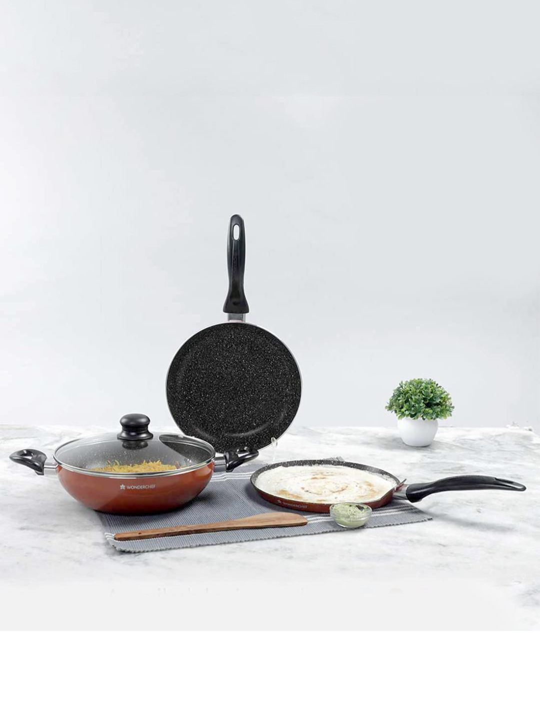 

Wonderchef Set Of 4 Brown Solid Aluminum Cookware Set