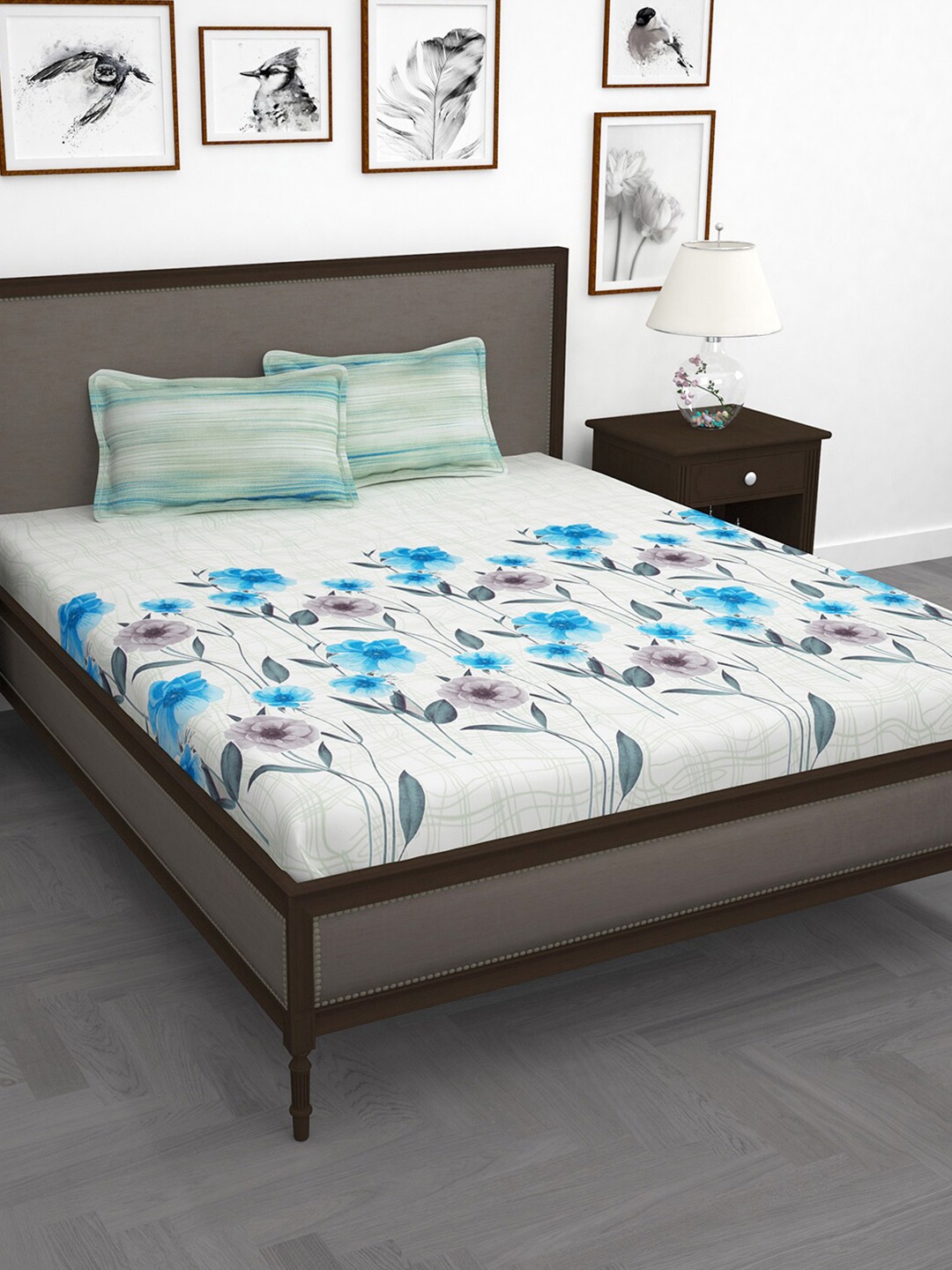

Story@home Off White & Blue Floral 240TC King Bedsheet with 2 Pillow Covers