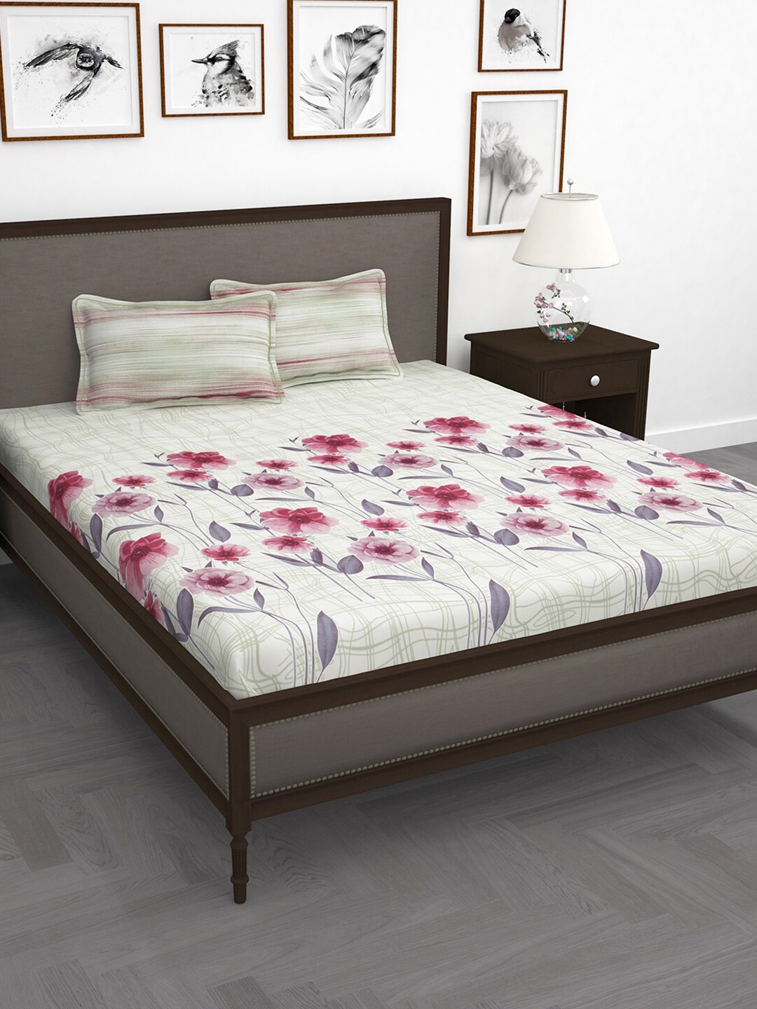 

Story@home Off White & Magenta Floral 240TC King Bedsheet with 2 Pillow Covers