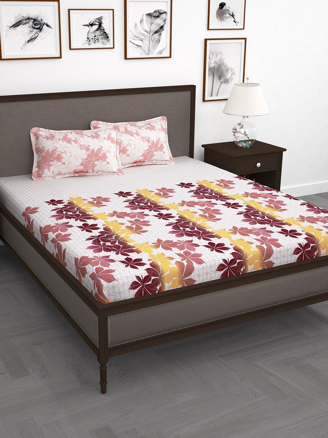 

Story@home Magenta & White Floral 210 TC King Bedsheet with 2 Pillow Covers