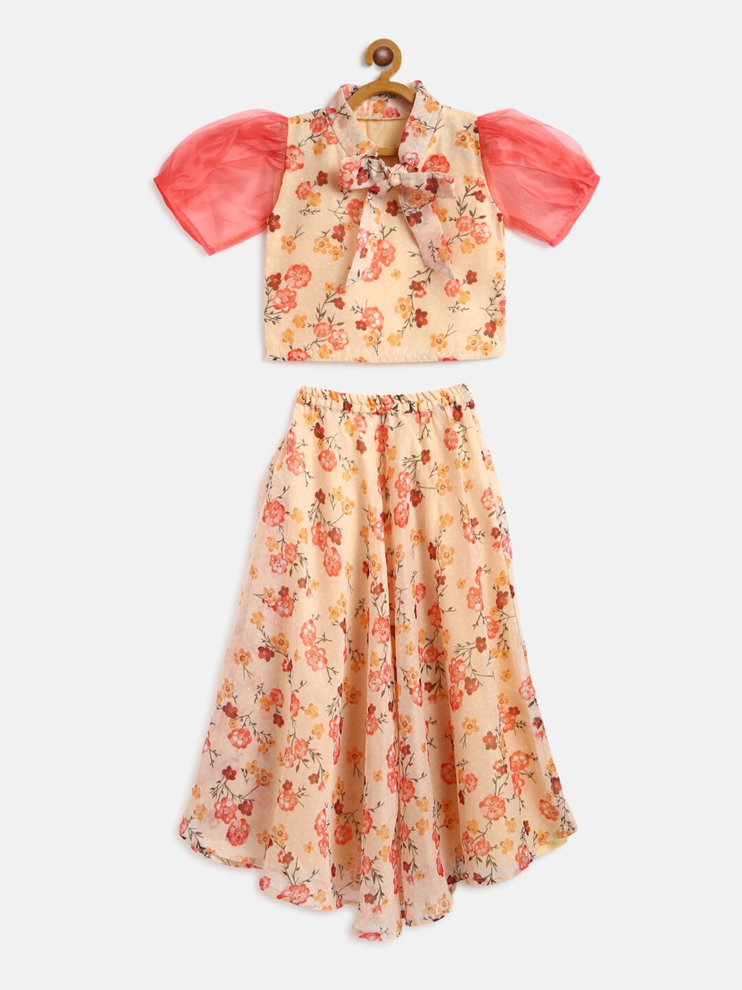 

Lil Tomatoes Girls Cream-Coloured & Red Printed Ready to Wear Lehenga & Choli