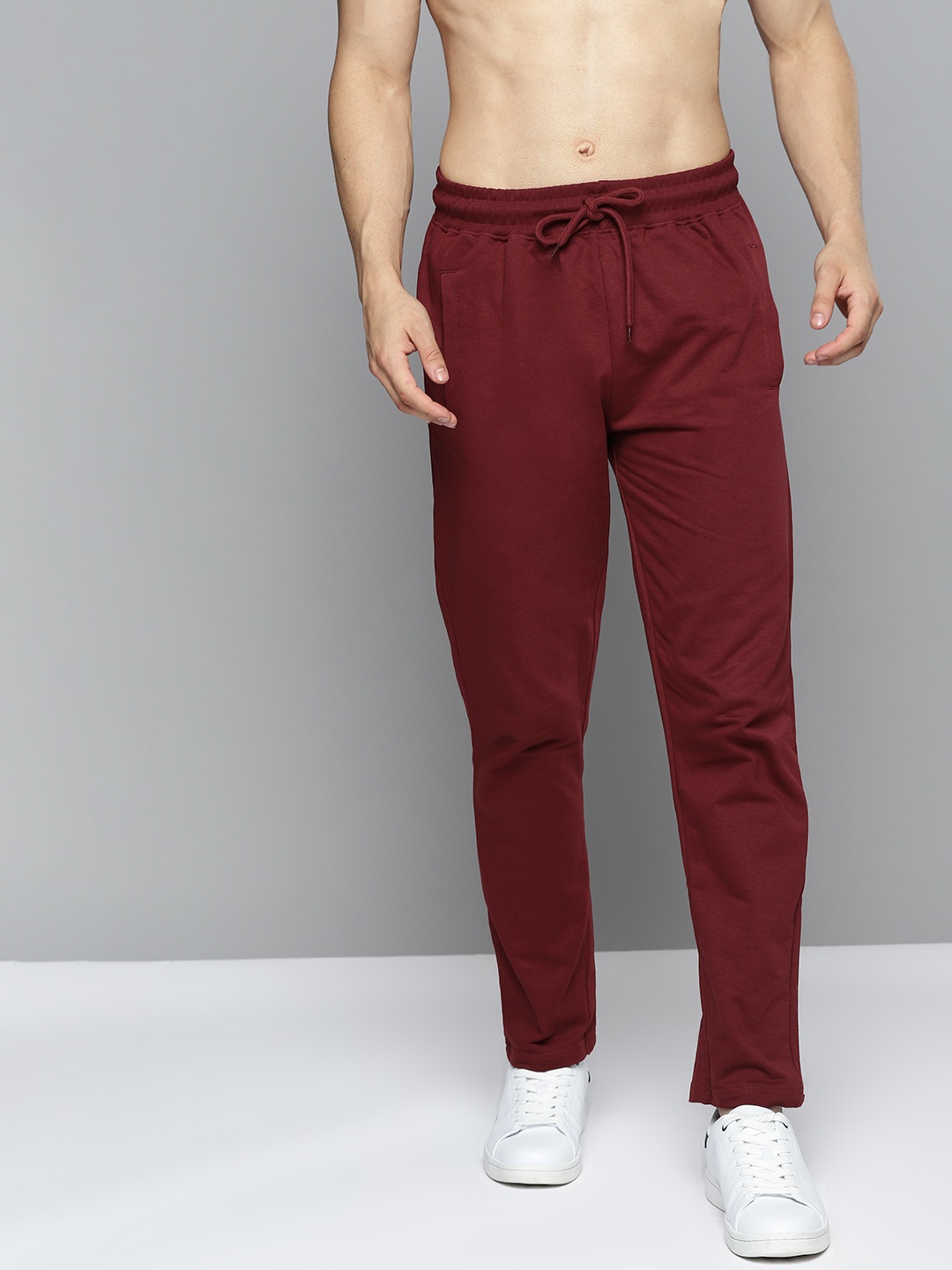 

HERE&NOW Men Maroon Solid Pure Cotton Track Pants