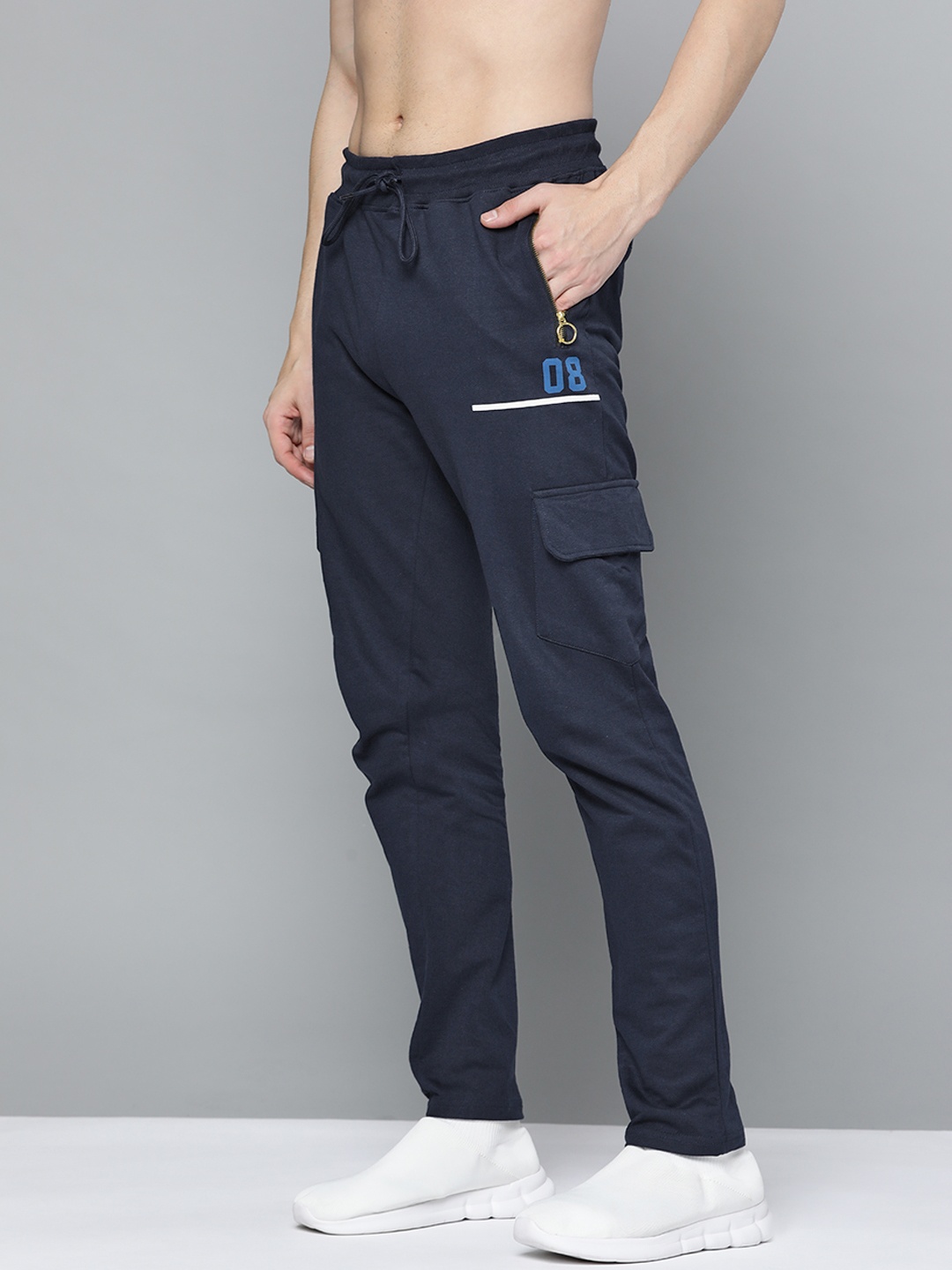 

HERE&NOW Men Navy Blue Solid Pure Cotton Track Pants