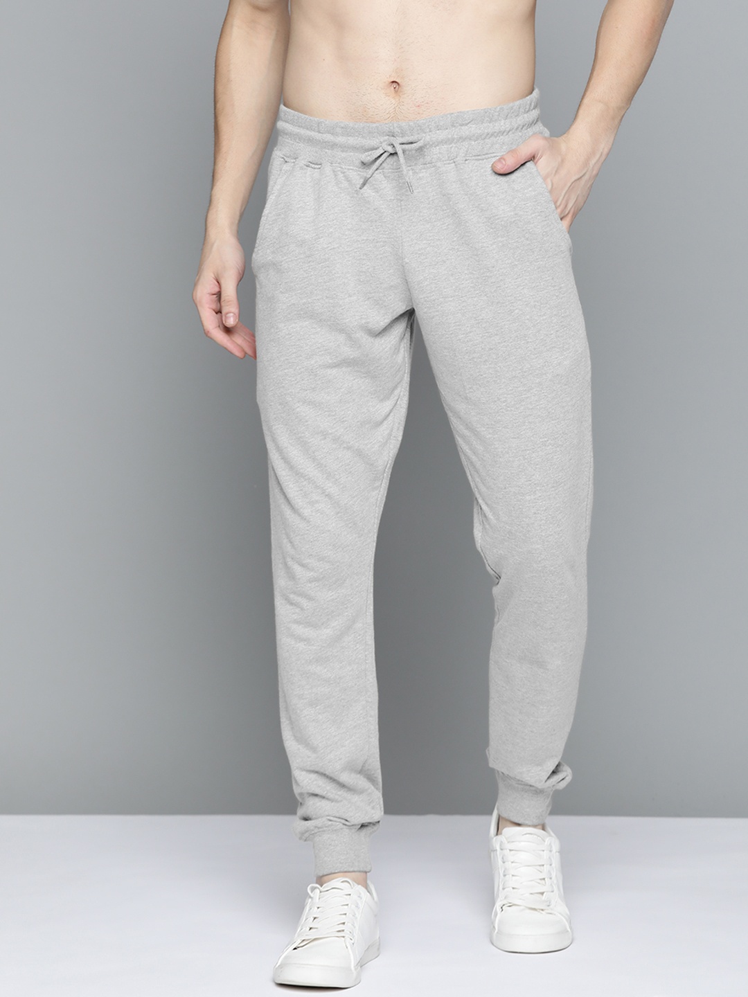 

HERE&NOW Men Grey Pure Cotton Solid Joggers