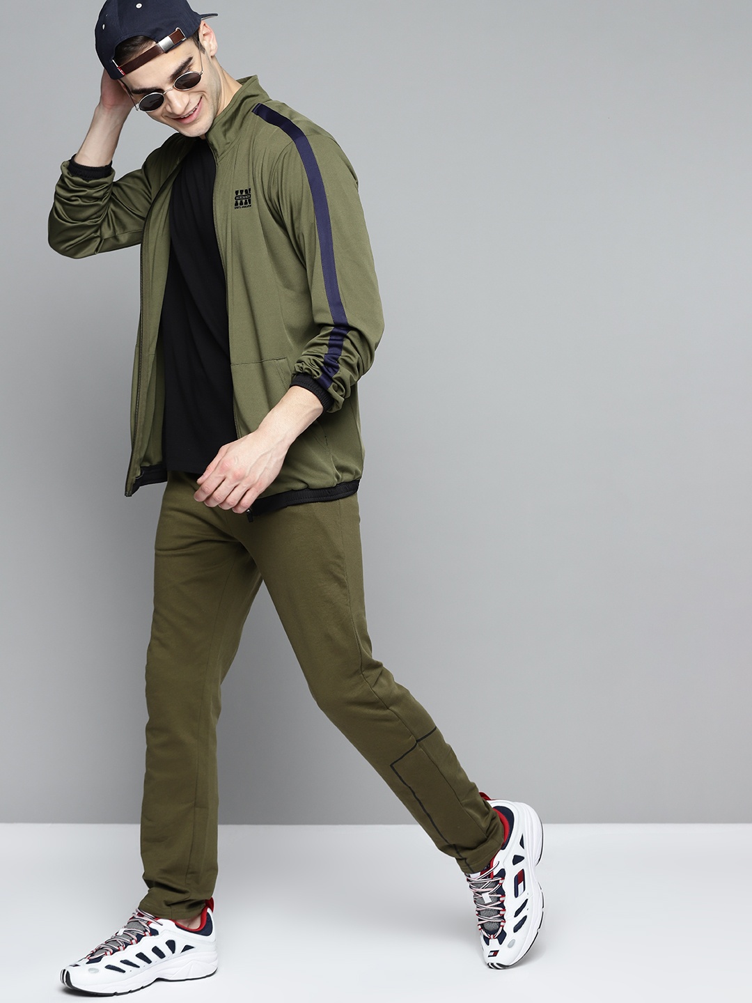 

HERE&NOW Men Olive Green Solid Pure Cotton Track Pants