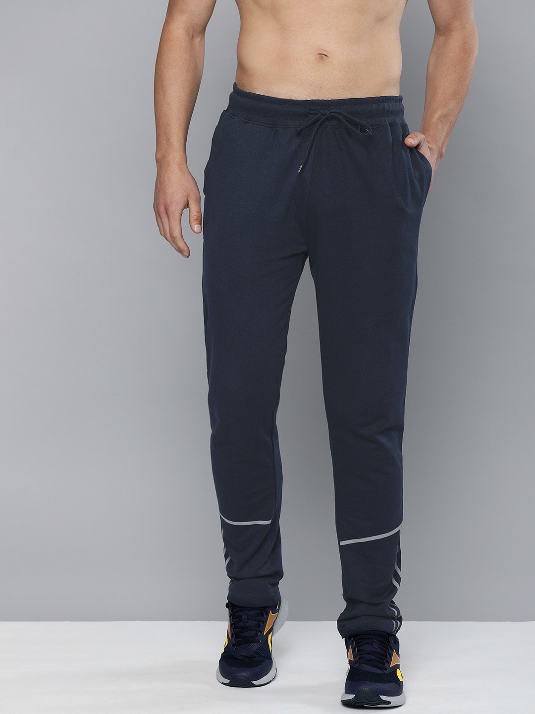 

HERE&NOW Men Navy Blue Solid Pure Cotton Track Pants