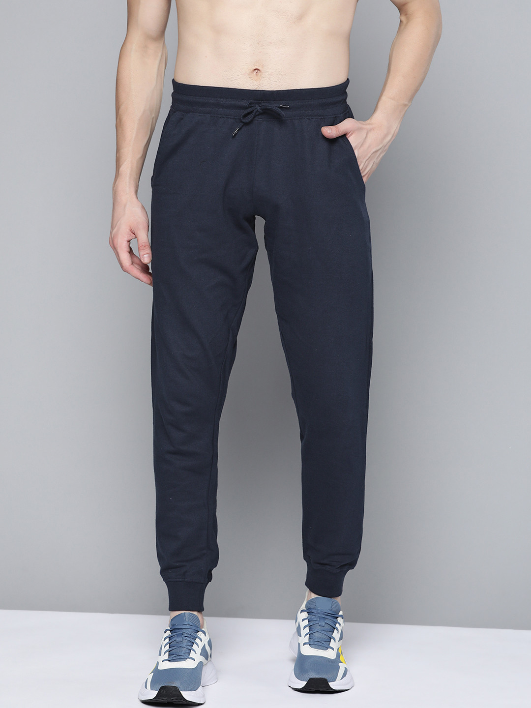 

HERE&NOW Men Navy Blue Solid Cotton Joggers