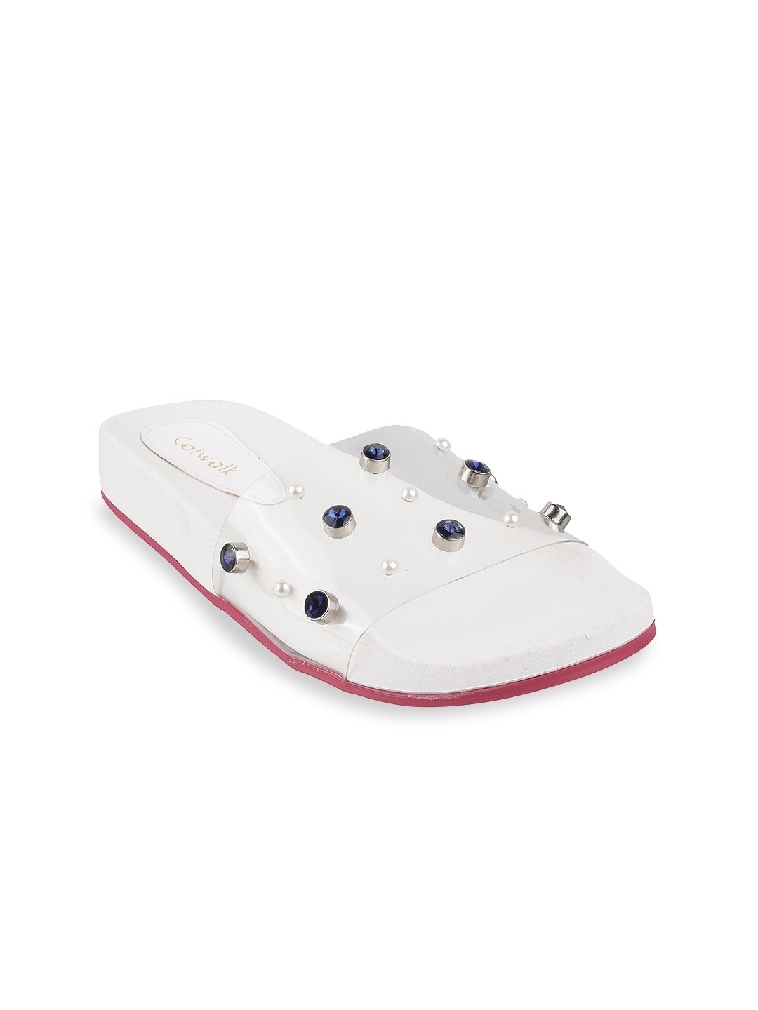 

Catwalk Women White Rockstud Metal Embellished Sliders