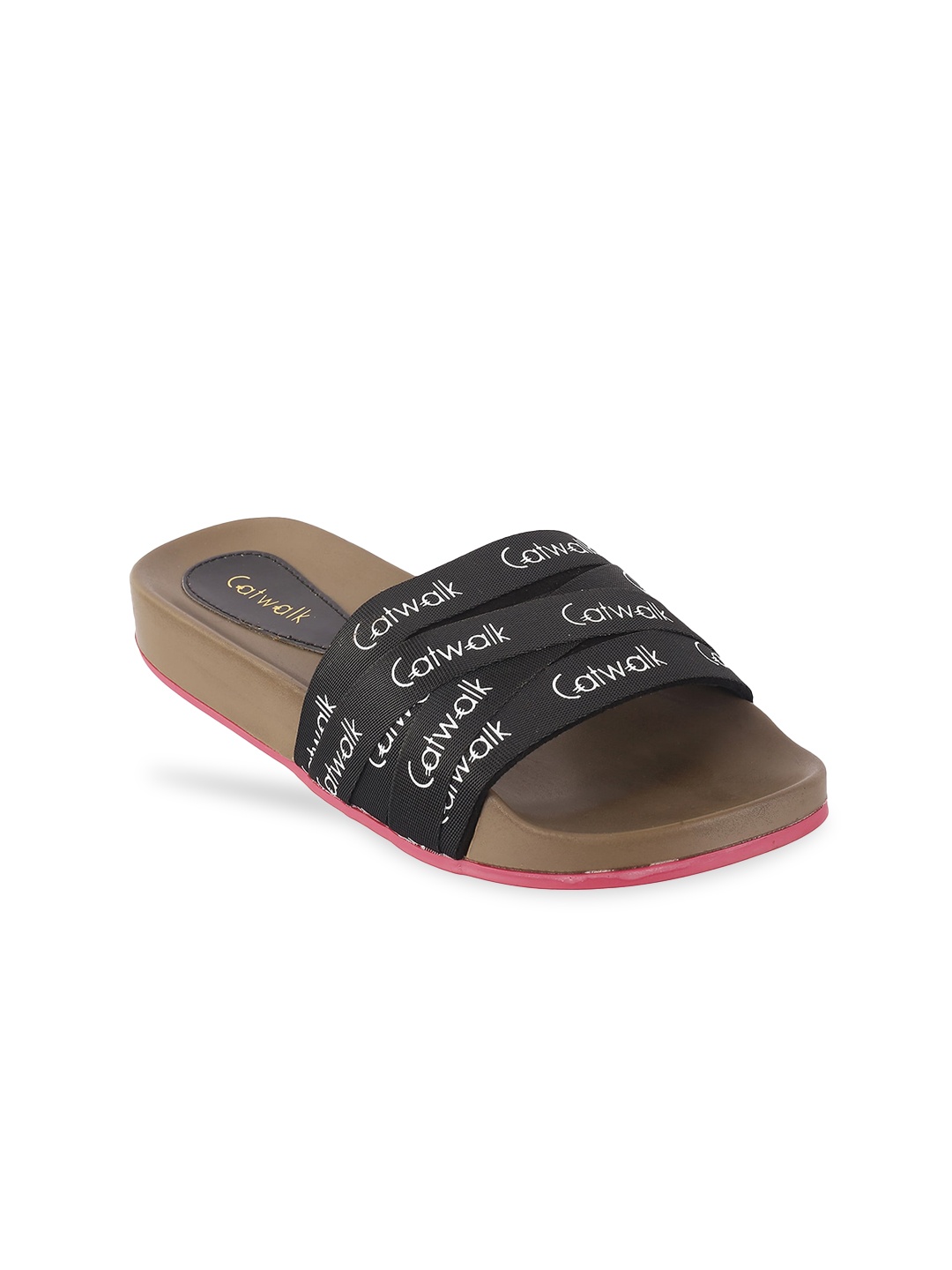 

Catwalk Women Brown & Black Printed Open Toe Flats Slip-On