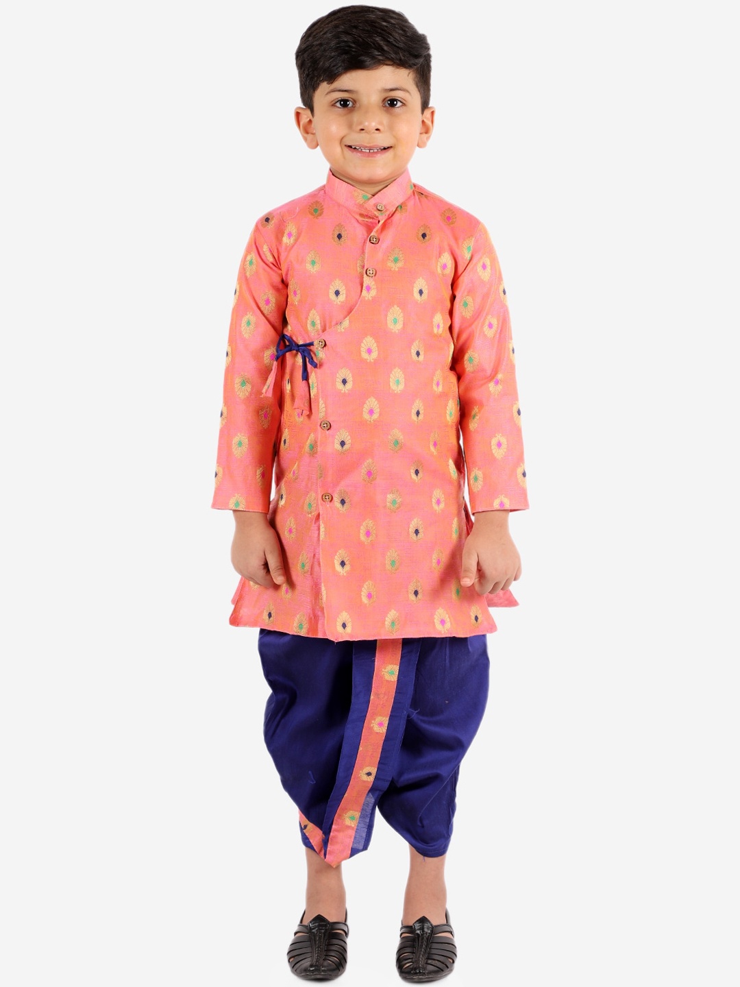 

KID1 Boys Pink & Navy Blue Printed Silk Blend Kurti with Dhoti Pants