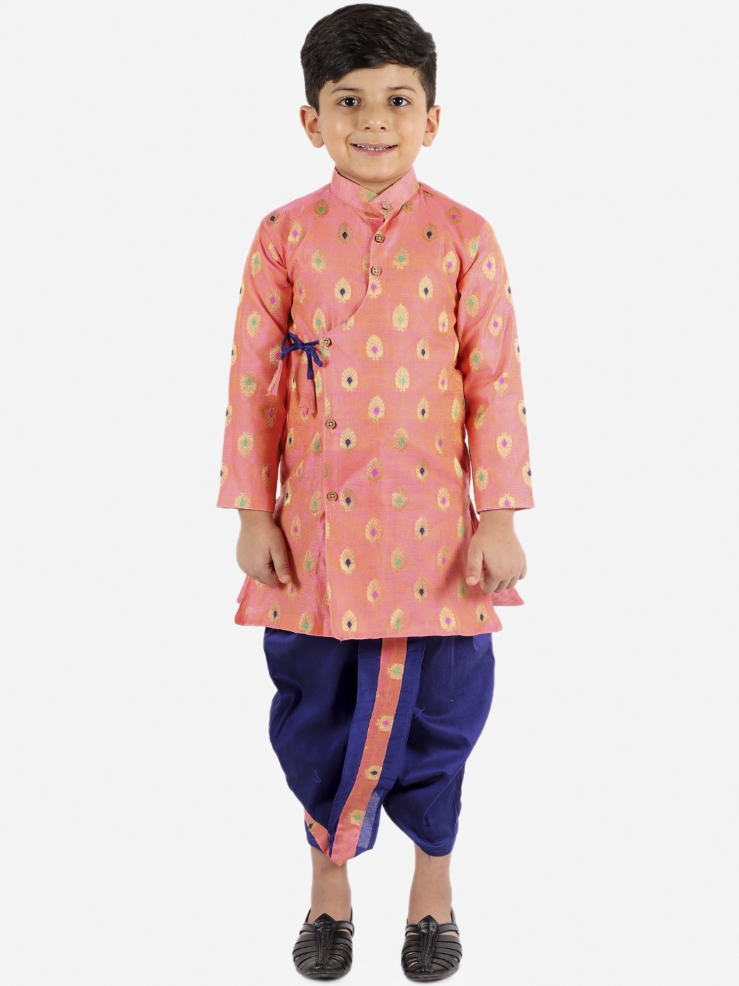 

KID1 Boys Pink Ethnic Motifs Angrakha Kurti with Dhoti Pants