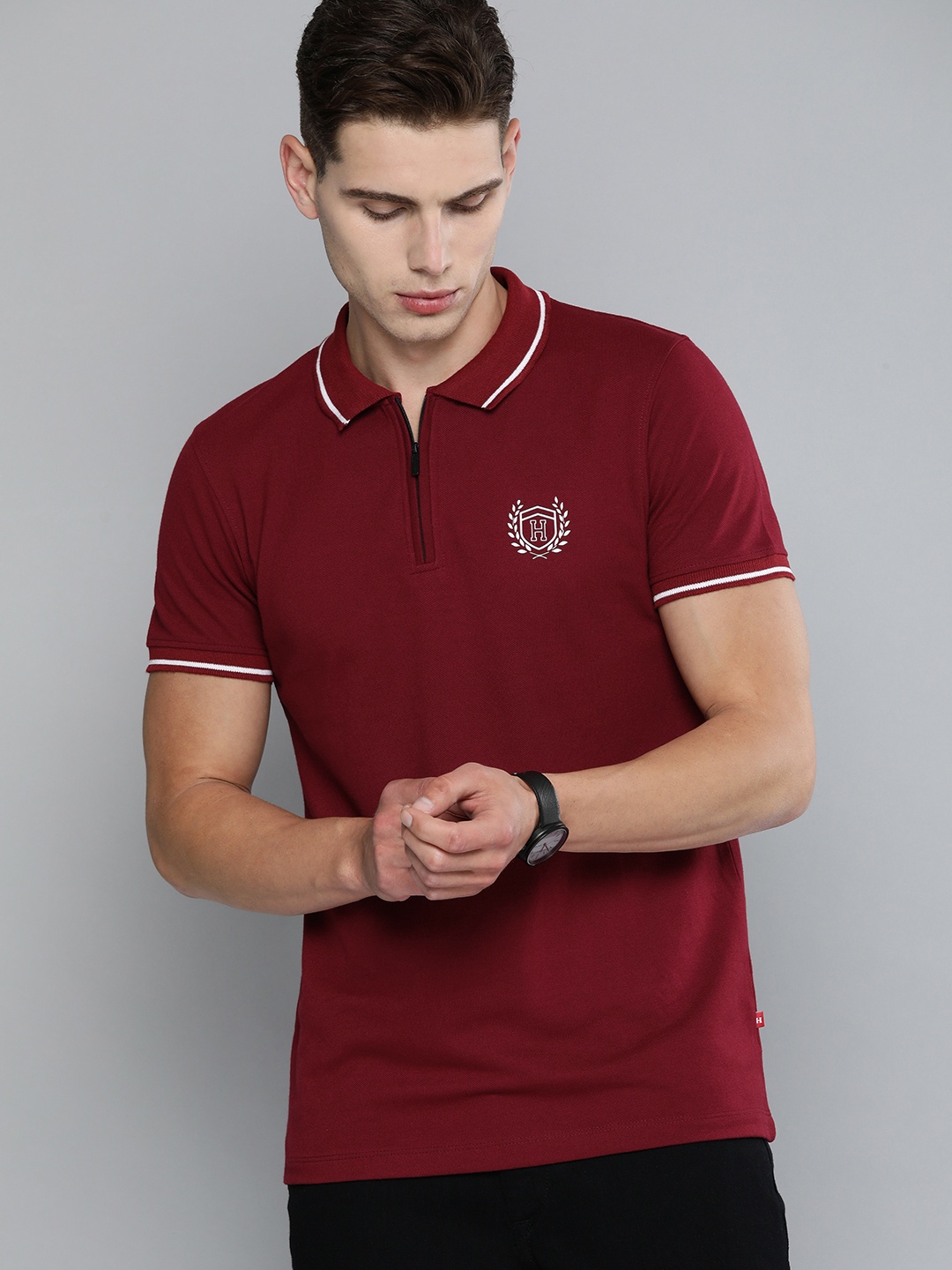 

Harvard Men Maroon Polo Collar T-shirt with Contrast Tipping