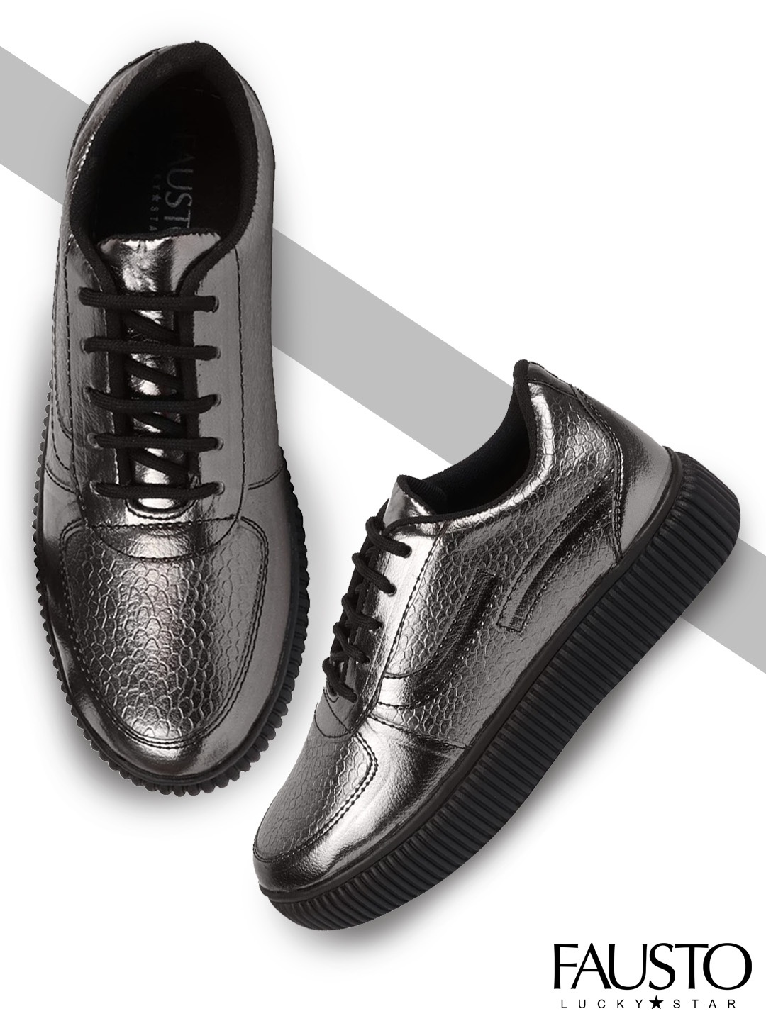 

FAUSTO Women Grey Textured PU Sneakers