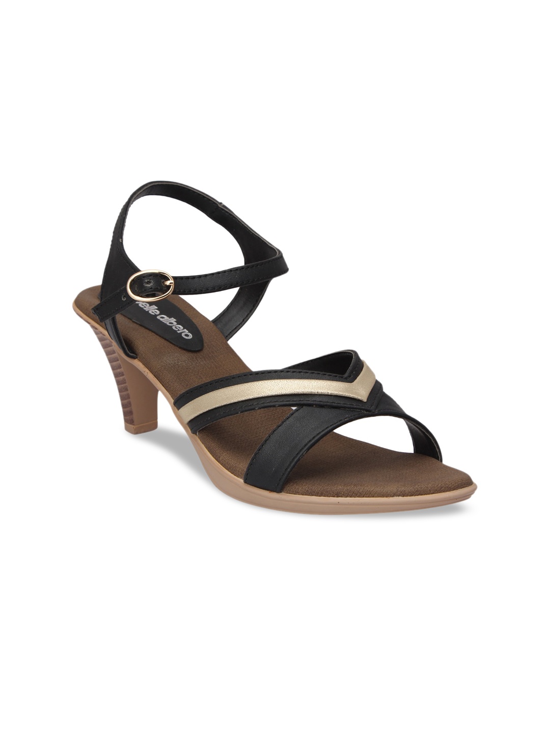 

pelle albero Black & Gold-Toned Colourblocked Kitten Sandals