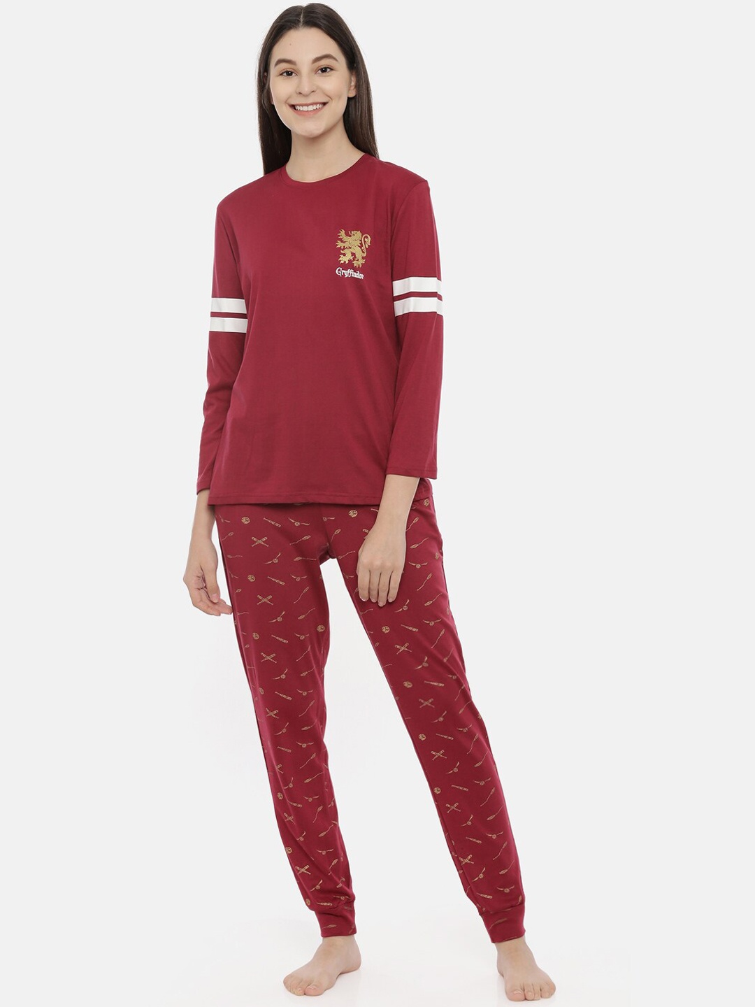 

Nap Chief Unisex Harry Potter Quidditch kit Printed Pure Cotton Relaxed Fit Night suit, Maroon