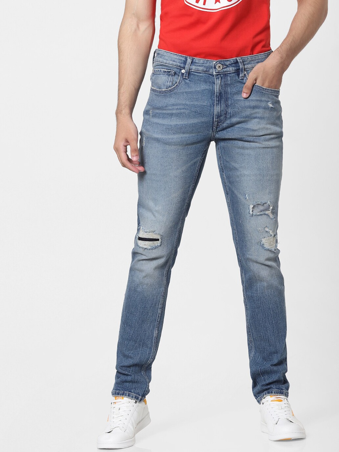 

Jack & Jones Men Blue Skinny Fit Mildly Distressed Heavy Fade Stretchable Jeans