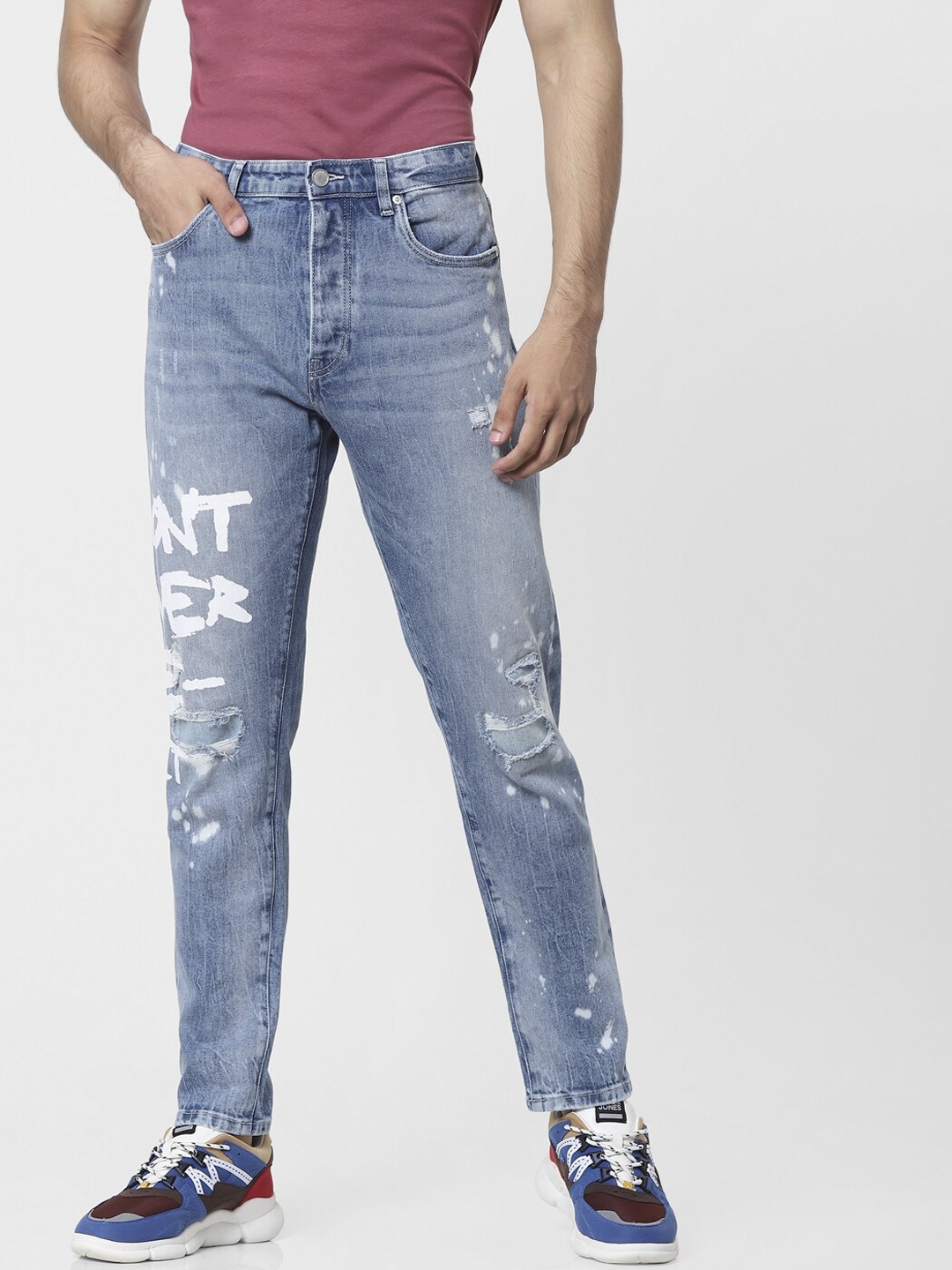 

Jack & Jones Men Blue Straight Fit Mildly Distressed Heavy Fade Stretchable Jeans