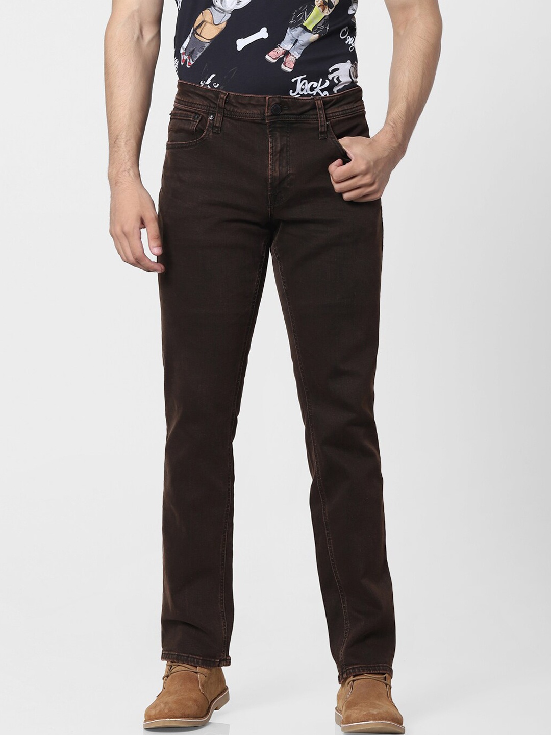 

Jack & Jones Men Brown Straight Fit Low-Rise Stretchable Jeans