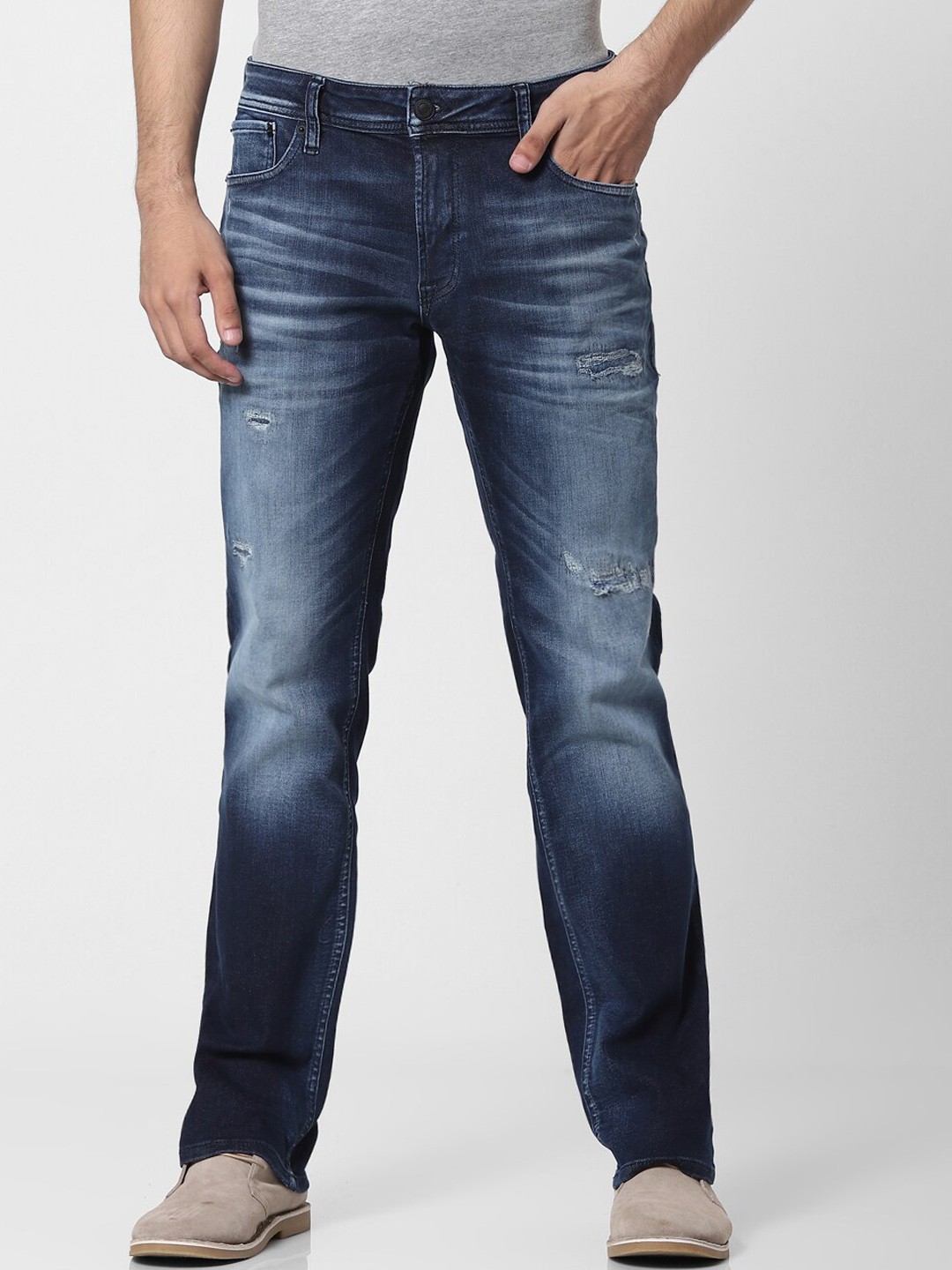

Jack & Jones Men Blue Straight Fit Mildly Distressed Heavy Fade Jeans
