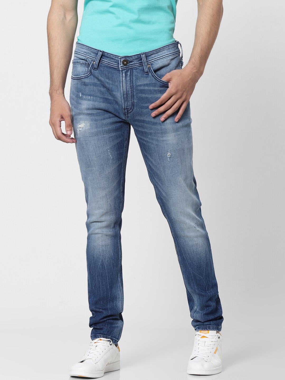 

Jack & Jones Men Blue Skinny Fit Low-Rise Mildly Distressed Heavy Fade Jeans