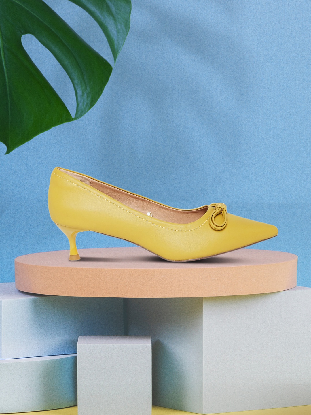 

Forever Glam by Pantaloons Women Mustard Kitten Pumps with Bows