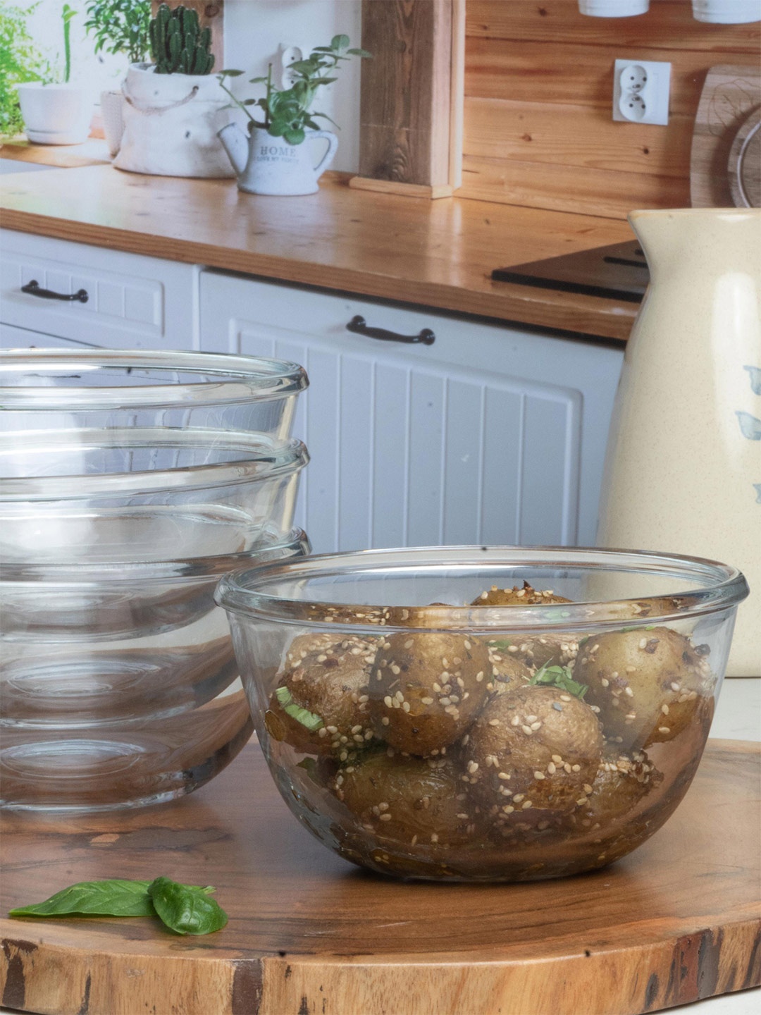 

GOODHOMES Transparent Set of 6 Floral Glass Glossy Bowls