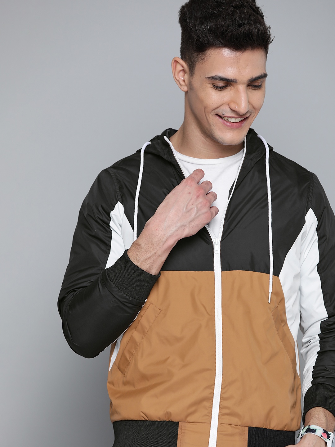 

Mast & Harbour Men Brown Black Colourblocked Tailored Jacket