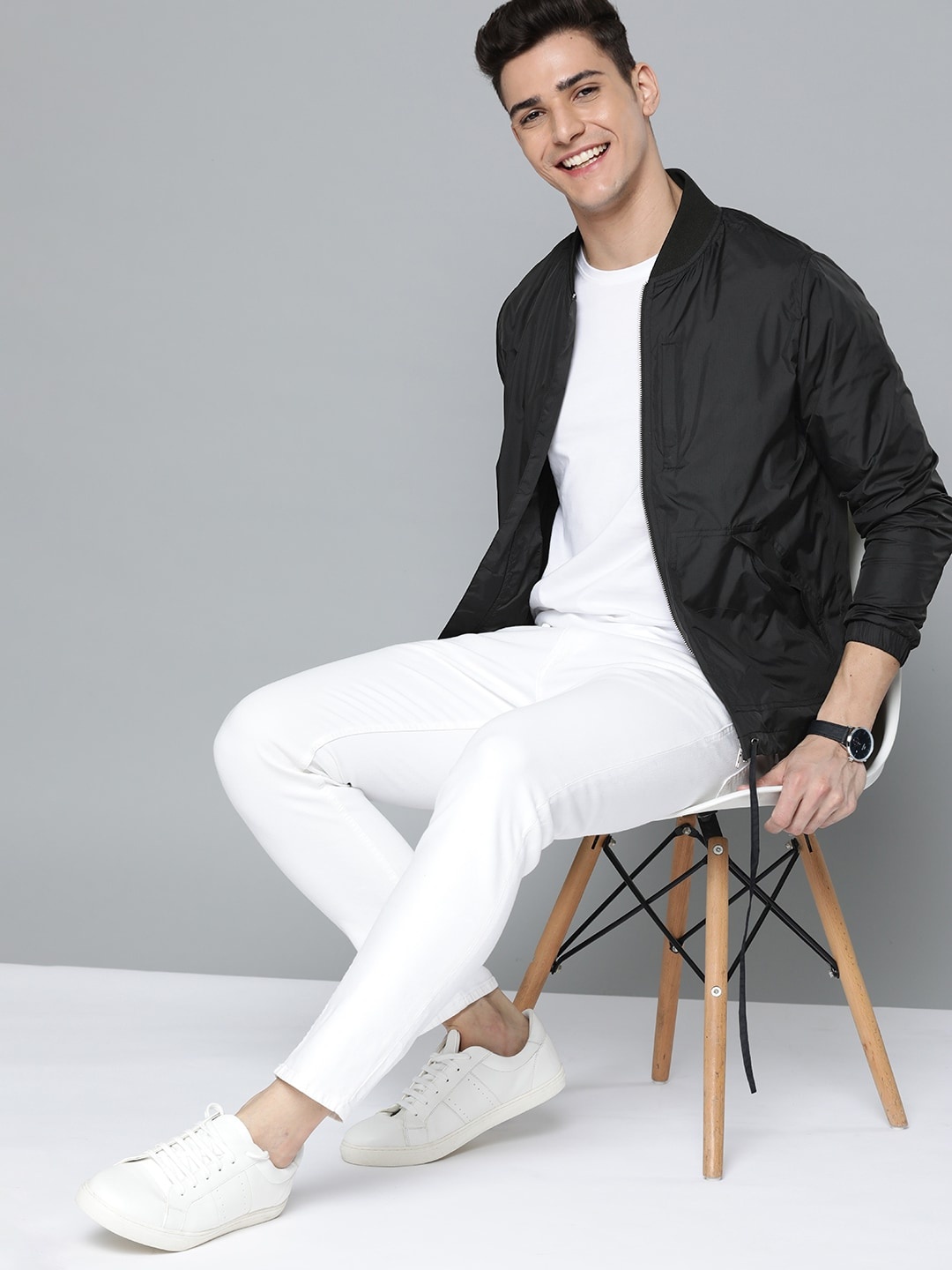 

Mast & Harbour Men Black Solid Bomber Jacket