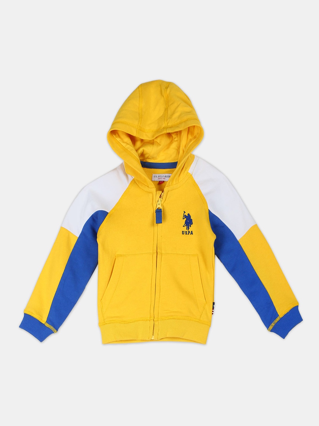 

U.S. Polo Assn. Kids Boys Yellow & White Colourblocked Hooded Sweatshirt