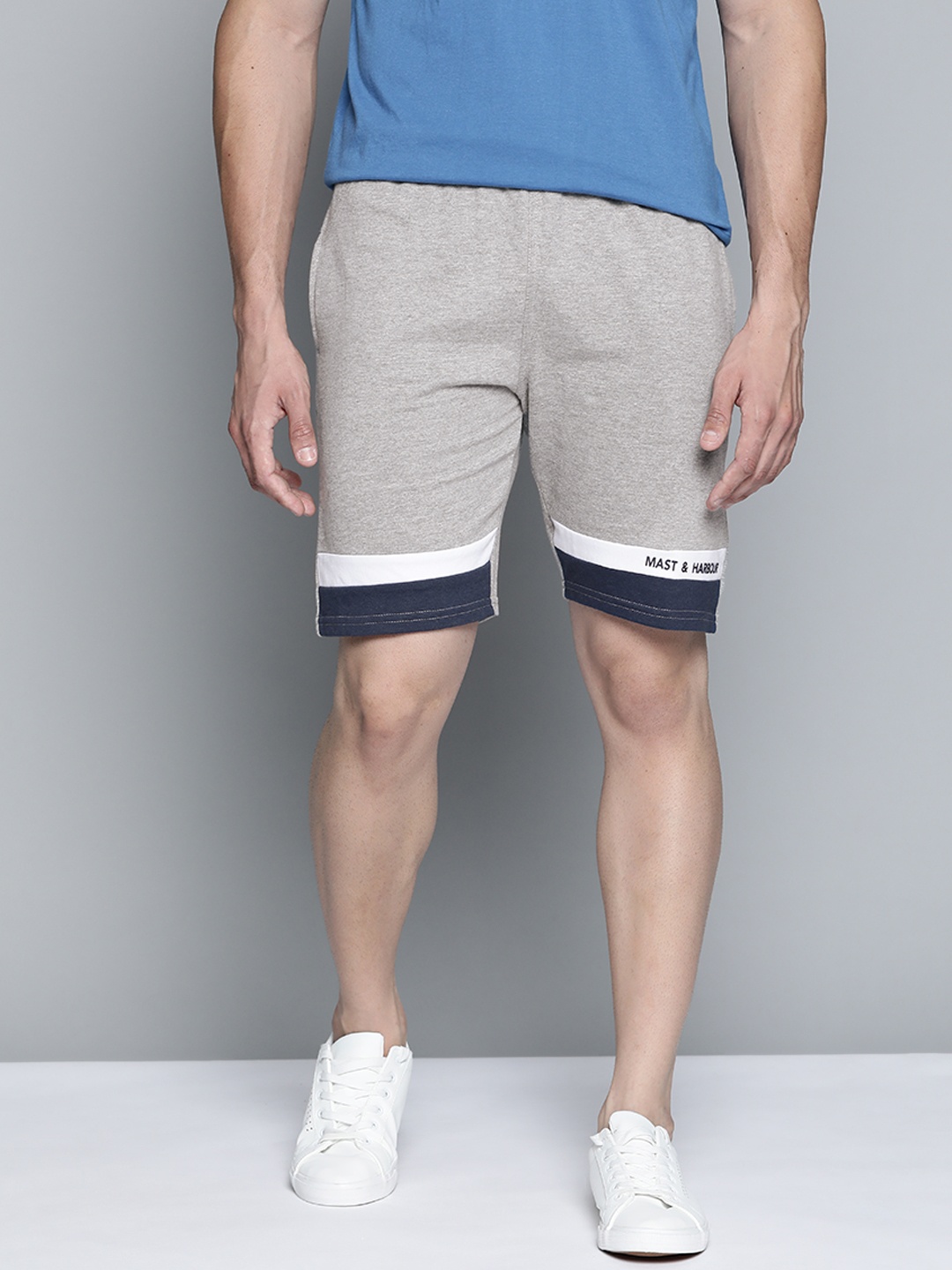 

Mast & Harbour Men Grey Melange Solid Regular Shorts