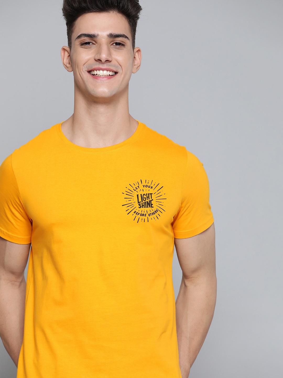 

Mast & Harbour Men Yellow Pure Cotton Solid T-shirt