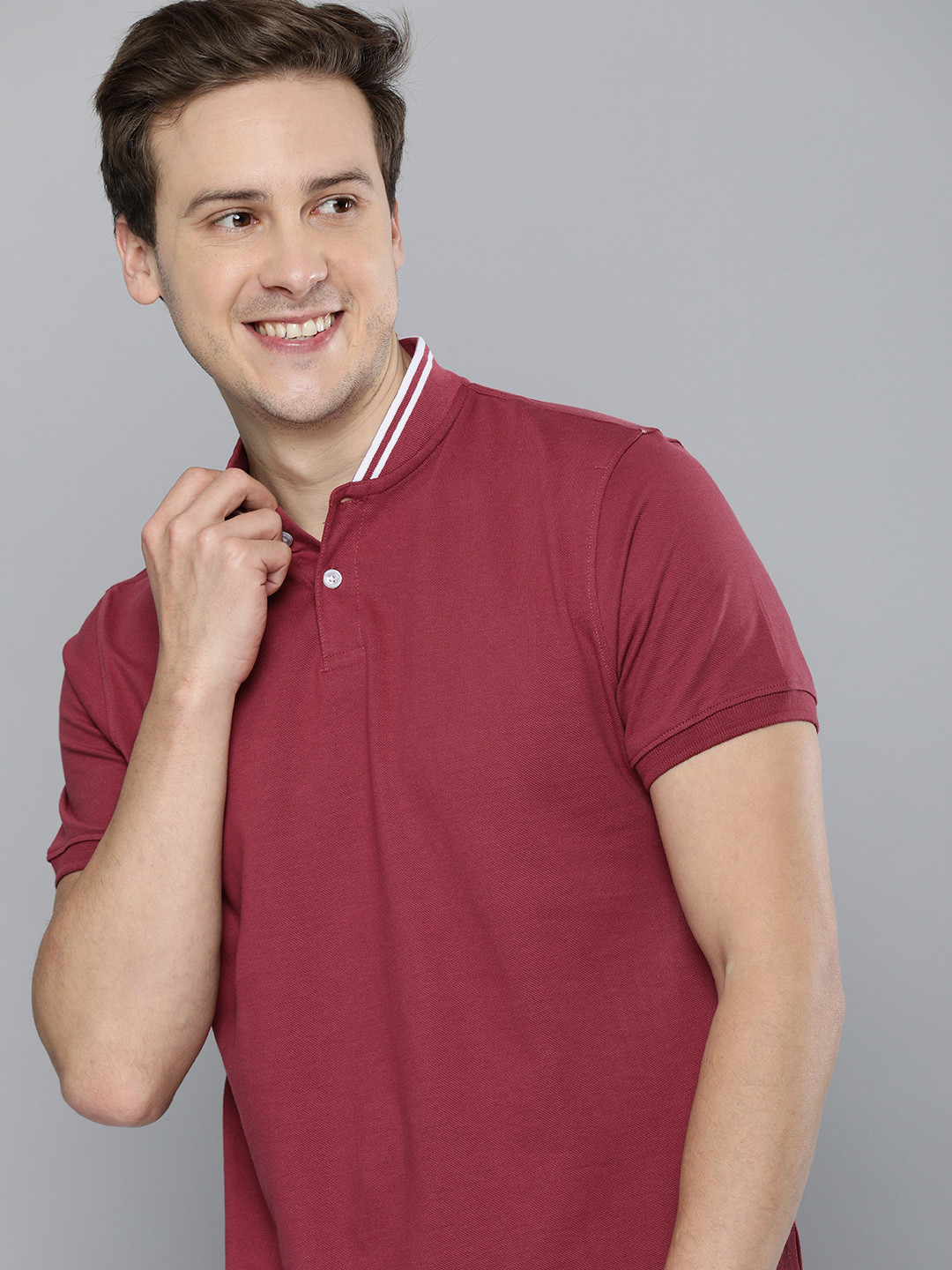 

Mast & Harbour Men Pink Mandarin Collar Pure Cotton T-shirt