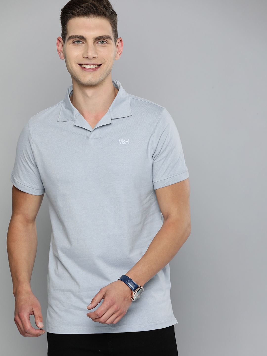 

Mast & Harbour Men Blue Solid Polo Collar Pure Cotton T-shirt