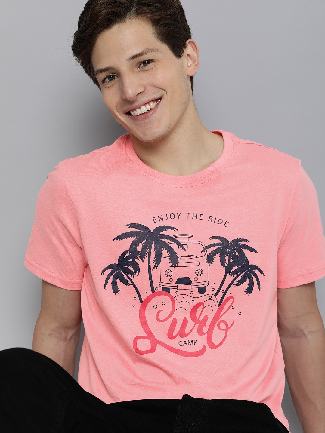 

Mast & Harbour Men Pink Typography Printed Round Neck Pure Cotton T-shirt