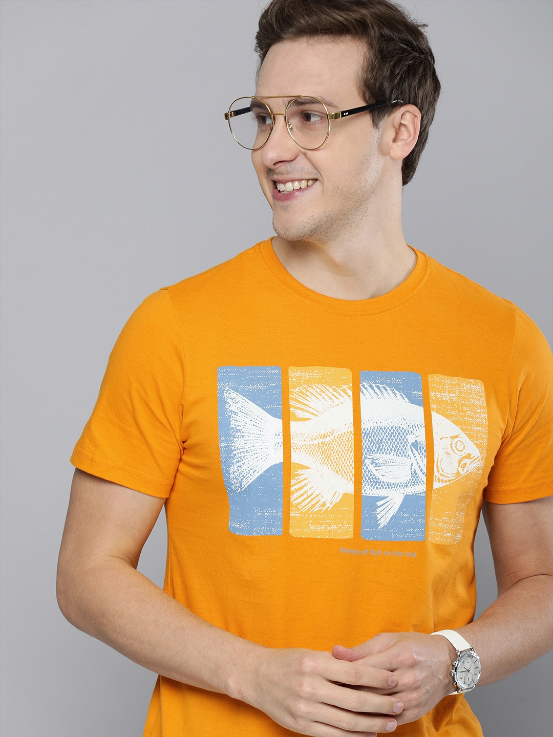 

Mast & Harbour Men Orange Printed Pure Cotton T-shirt