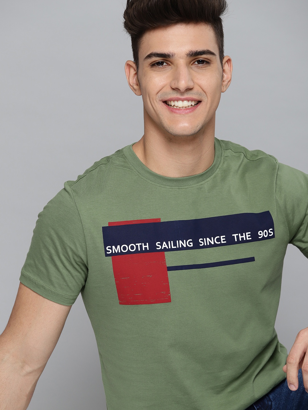 

Mast & Harbour Men Green & Navy Blue Cotton Printed T-shirt